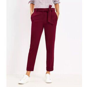 NWT New $90 LOFT Devin Tie Waist Slim Maroon Pants Size 12 Petite